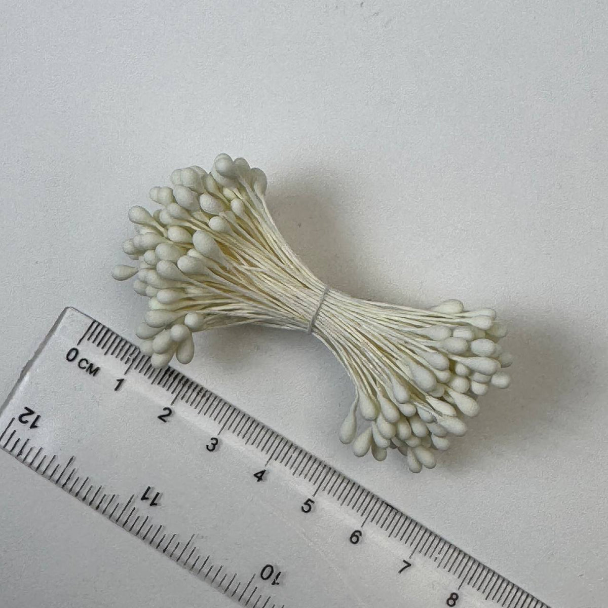 Cream pearl flower stamens size L with glossy finish on cream cotton threads, premium Japanese craft supplies