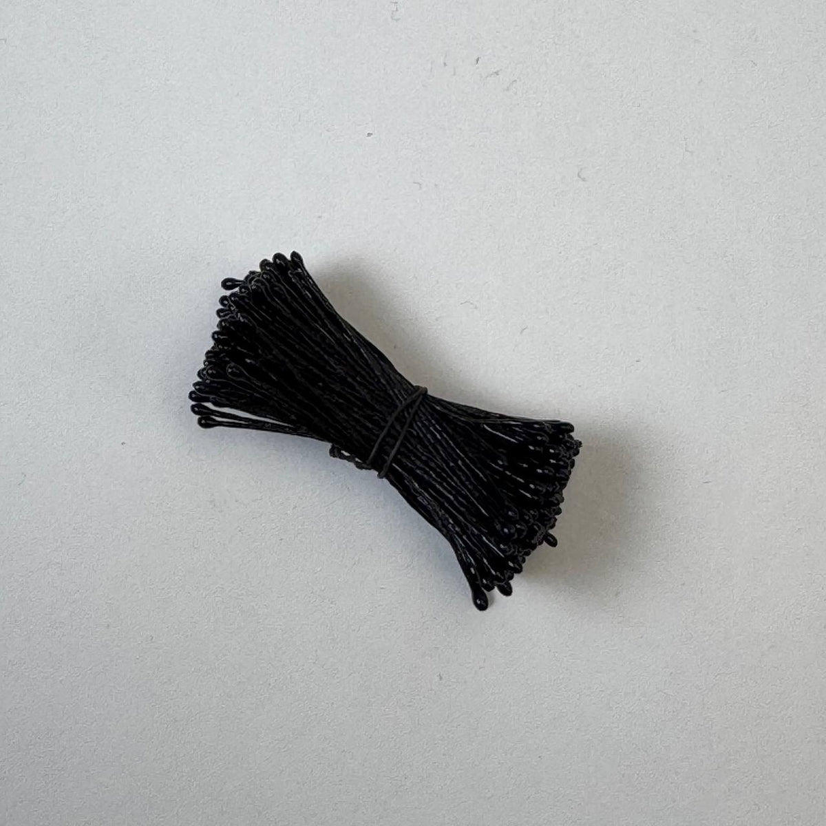 Black pearl flower stamens size L with glossy finish on matching black cotton threads, bundle of 144 pieces, premium Japanese floral supplies