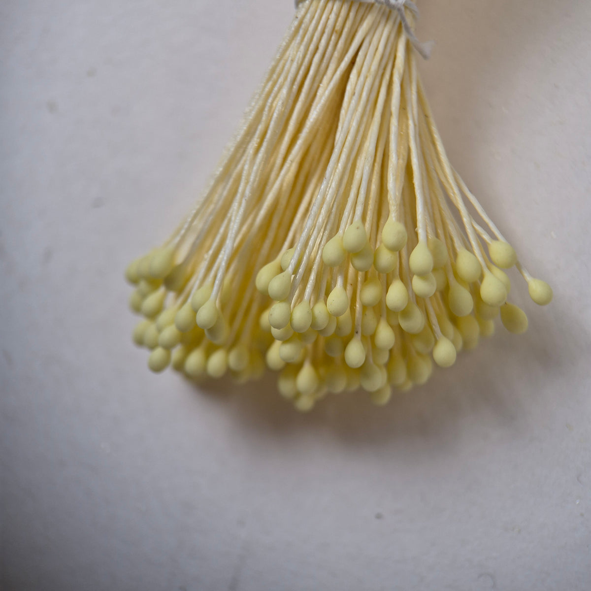 Lemon naturalistic flower stamens size L with botanical shapes on cream cotton threads, bundle of 144 pieces, premium Japanese floral supplies