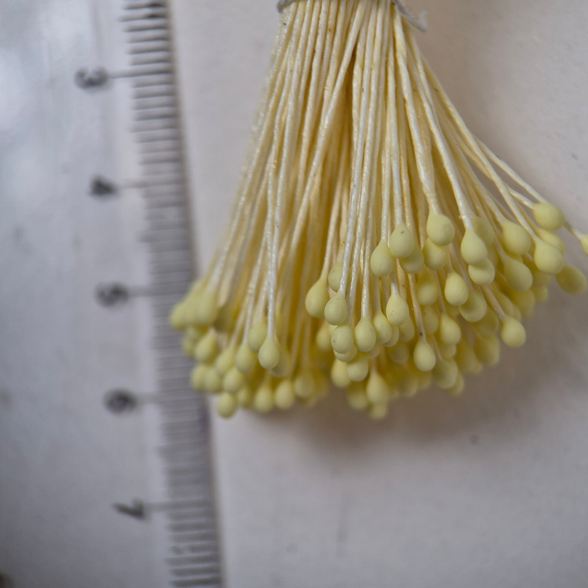 Lemon naturalistic flower stamens size L with botanical shapes on cream cotton threads, bundle of 144 pieces, premium Japanese floral supplies