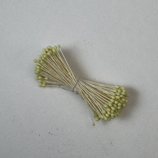 Lemon naturalistic flower stamens size L with botanical shapes on cream cotton threads, bundle of 144 pieces, premium Japanese floral supplies