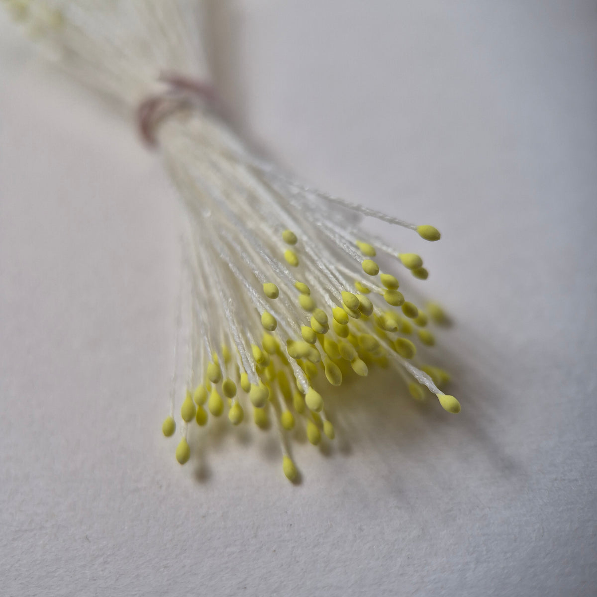 Japanese Miniature Stamen – Size S (Yellow on White Thread) | Tiny Stamens for Silk Floristry & Miniature Flowers