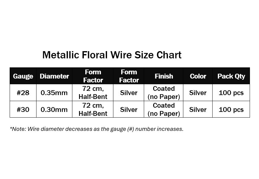 Silver Metallic Floral Wire Hadaka (72 cm Half-Bent)