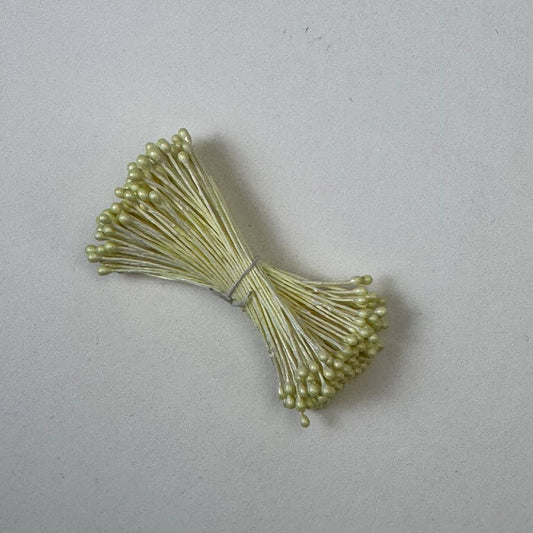 Yellow pearly round ball flower stamens size M with glossy luster on matching yellow cotton threads, premium Japanese craft supplies