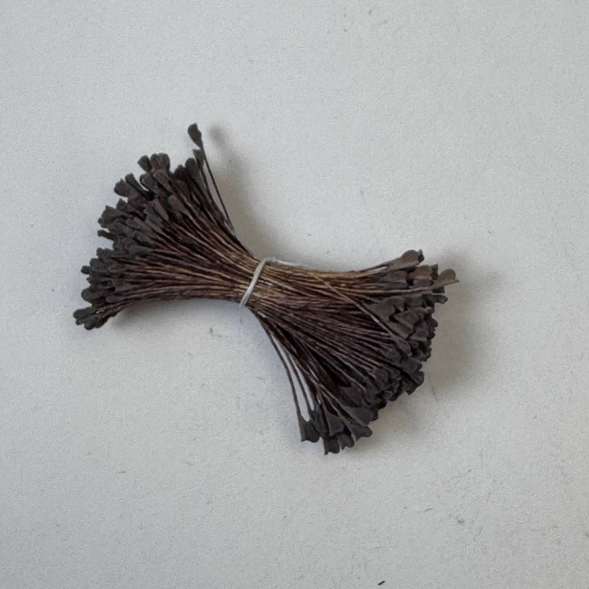 Large brown naturalistic flower stamens size L with botanical shapes on brown cotton threads, premium Japanese craft supplies