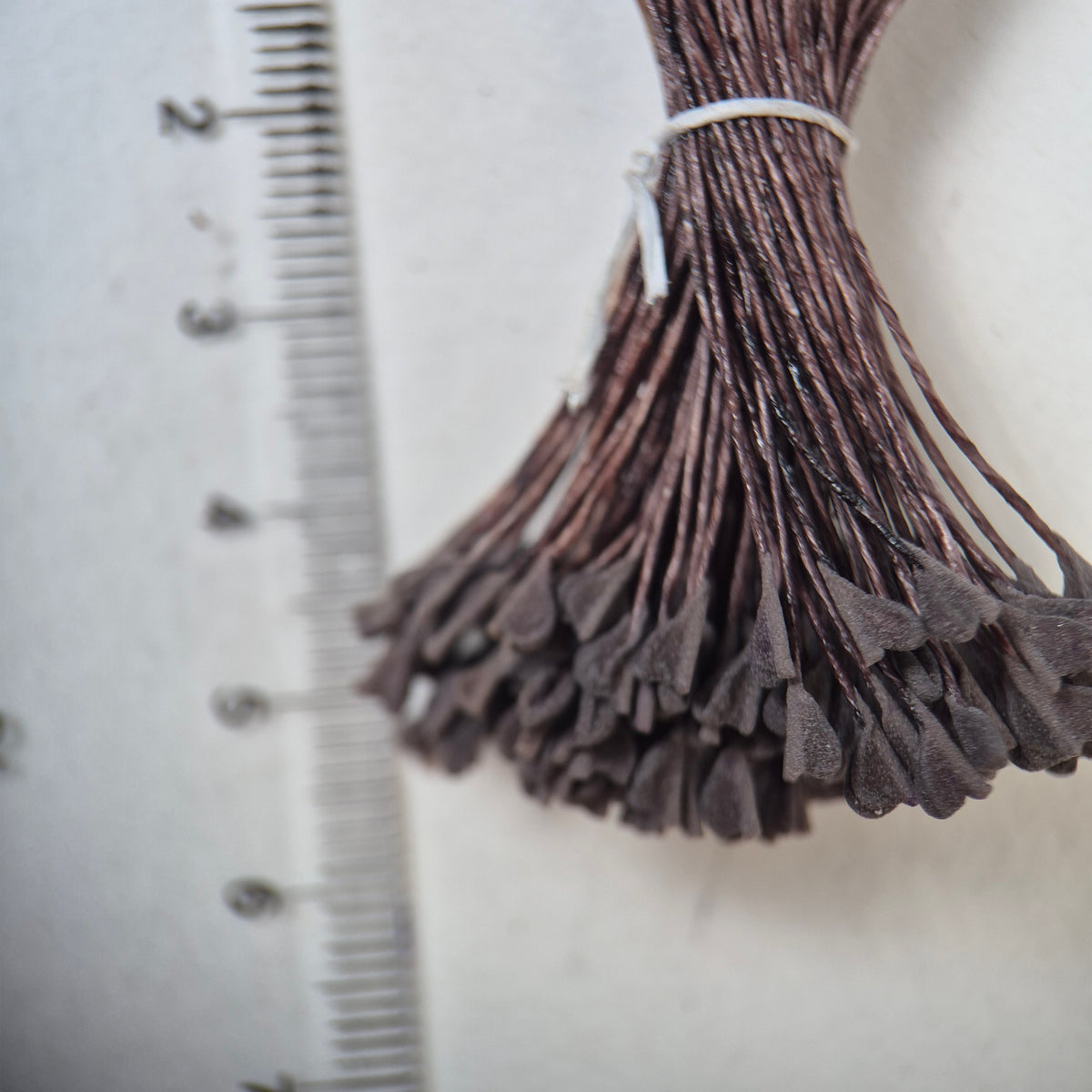 Large brown naturalistic flower stamens size L with botanical shapes on brown cotton threads, premium Japanese craft supplies