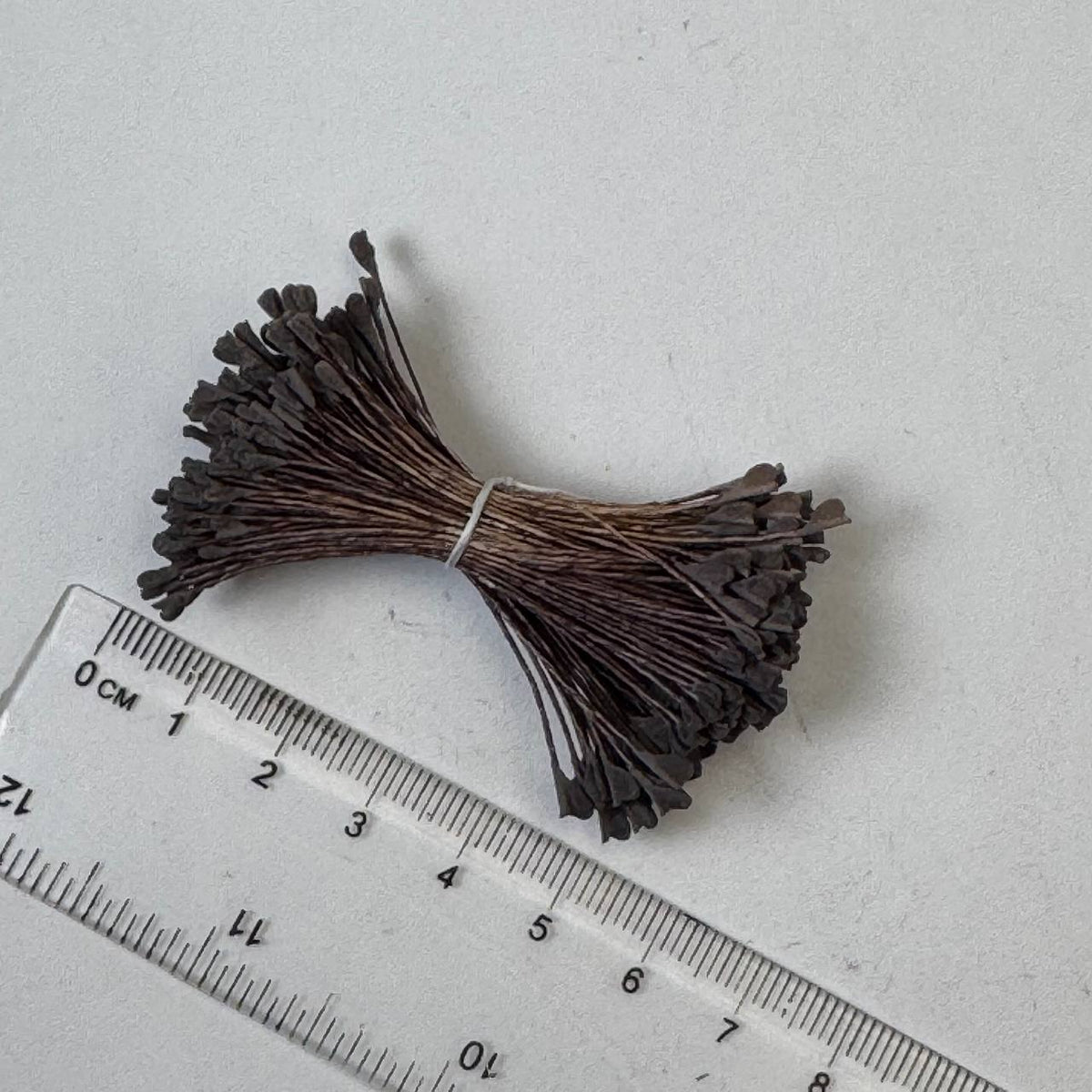 Large brown naturalistic flower stamens size L with botanical shapes on brown cotton threads, premium Japanese craft supplies
