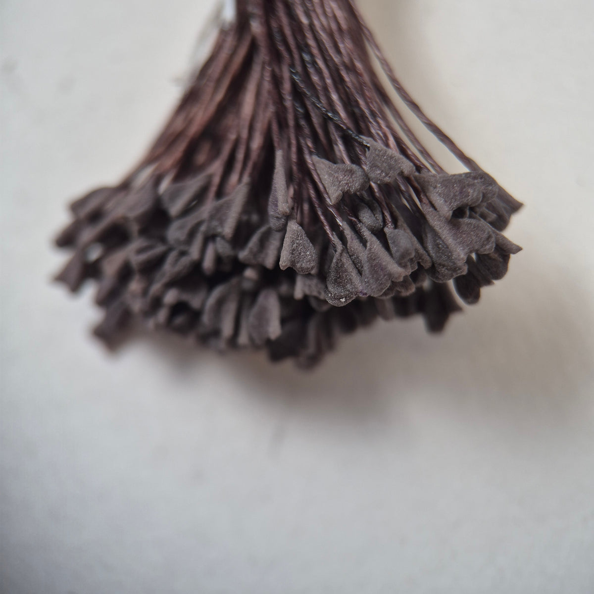 Large brown naturalistic flower stamens size L with botanical shapes on brown cotton threads, premium Japanese craft supplies