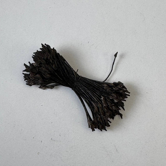 Large brown naturalistic flower stamens size L with botanical shapes on brown cotton threads, premium Japanese craft supplies