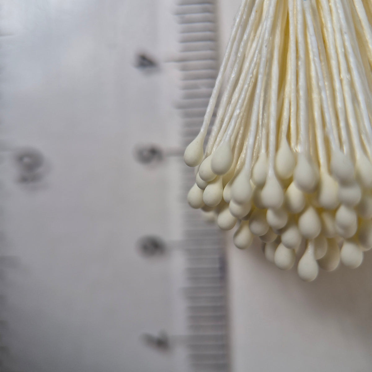 Cream naturalistic flower stamens size L with botanical shapes on cream cotton threads, premium Japanese craft supplies