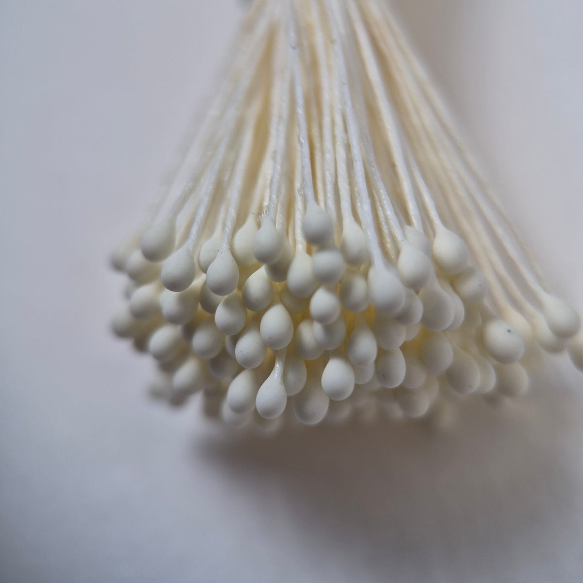 Cream naturalistic flower stamens size L with botanical shapes on cream cotton threads, premium Japanese craft supplies