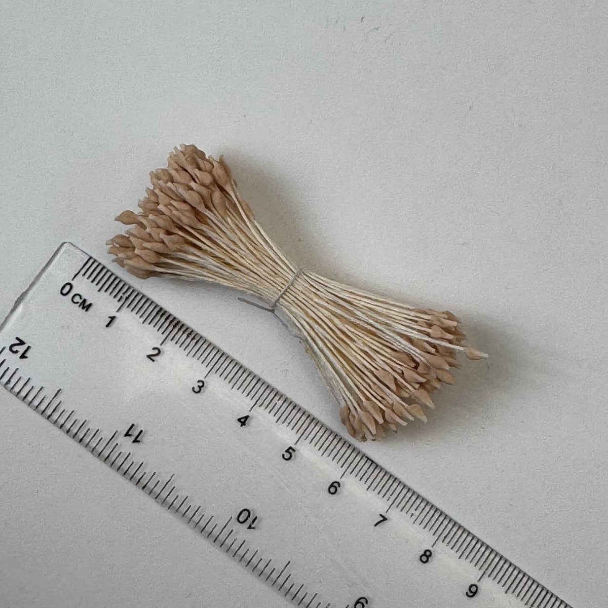 Cream naturalistic flower stamens size L with botanical shapes on cream cotton threads, premium Japanese craft supplies