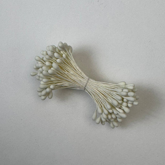 Cream pearl flower stamens size L with glossy finish on cream cotton threads, premium Japanese craft supplies