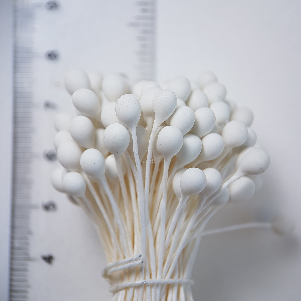 A bundle of extra-large size XL Japanese flower stamens made of rice flour and white rayon threads, featuring pure white round heads