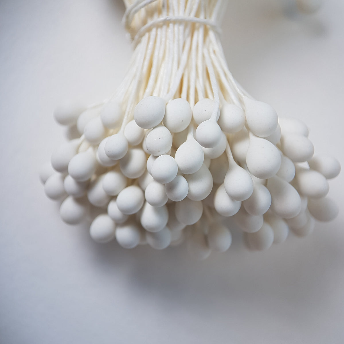 A bundle of extra-large size XL Japanese flower stamens made of rice flour and white rayon threads, featuring pure white round heads
