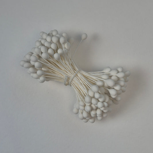 A bundle of extra-large size XL Japanese flower stamens made of rice flour and white rayon threads, featuring pure white round heads