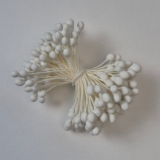 A bundle of extra-large size XL Japanese flower stamens made of rice flour and white rayon threads, featuring pure white round heads