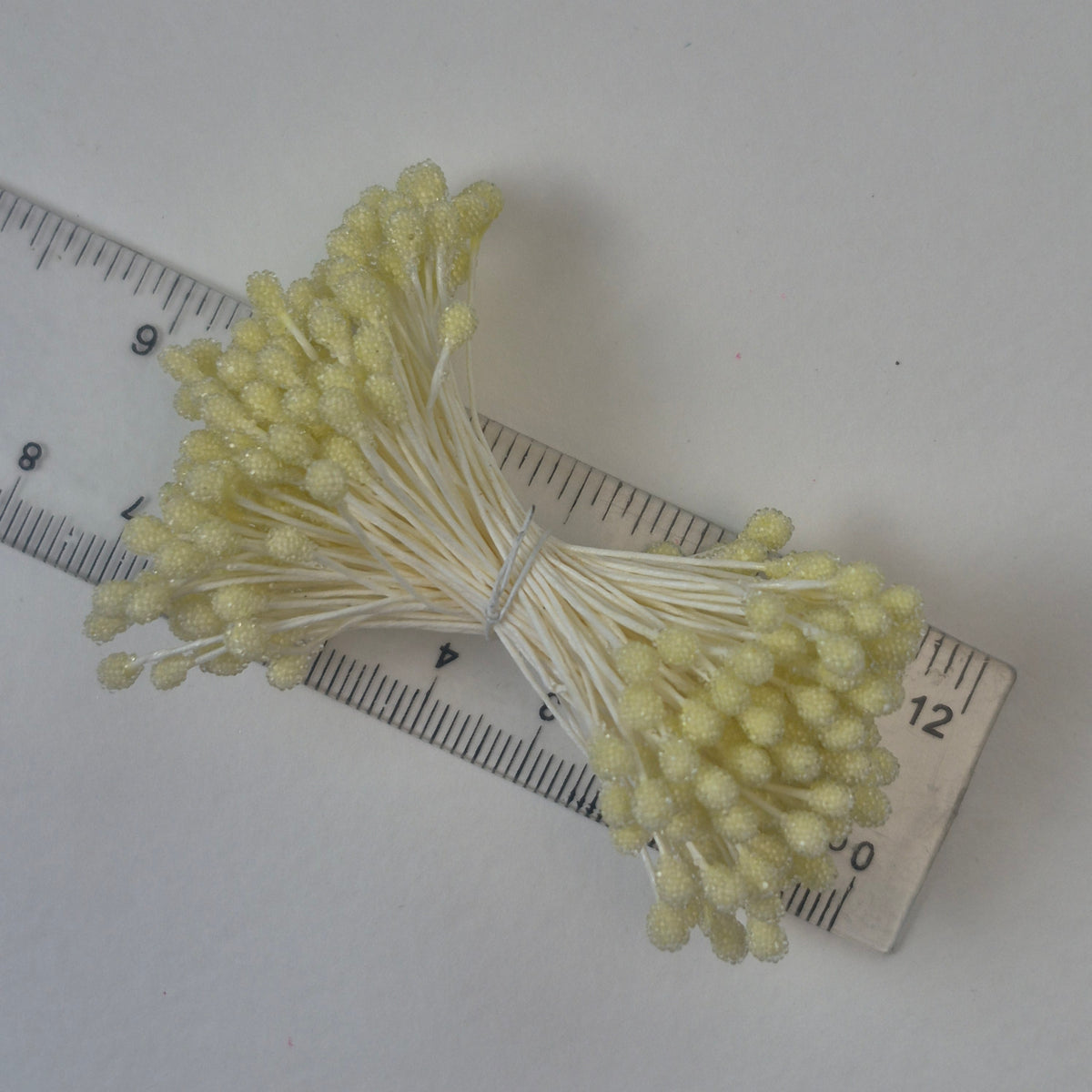 A bundle of size XL Japanese lemon sugar ball flower stamens made of rice flour and cream rayon threads, featuring 5mm frosted round heads