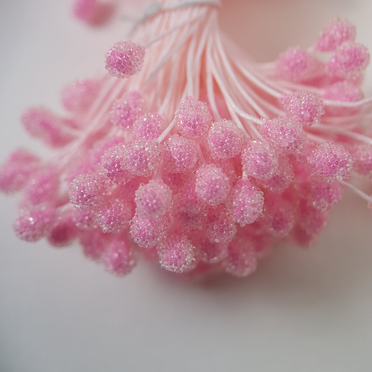 A bundle of size XL Japanese pink sugar ball flower stamens made of rice flour and cream rayon threads, featuring 5mm frosted round heads