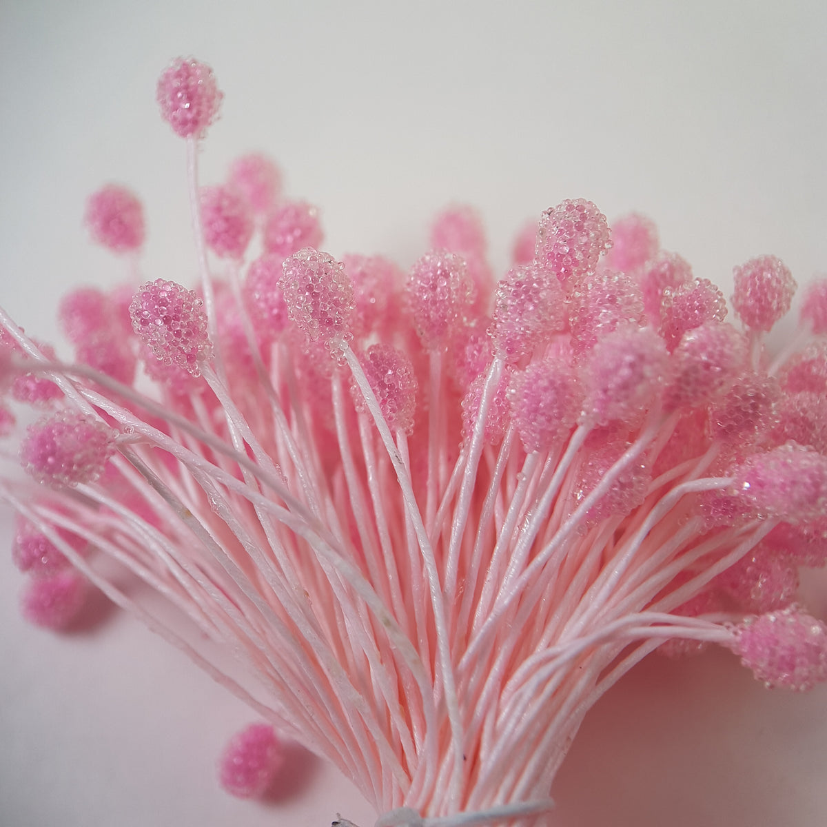 A bundle of size XL Japanese pink sugar ball flower stamens made of rice flour and cream rayon threads, featuring 5mm frosted round heads