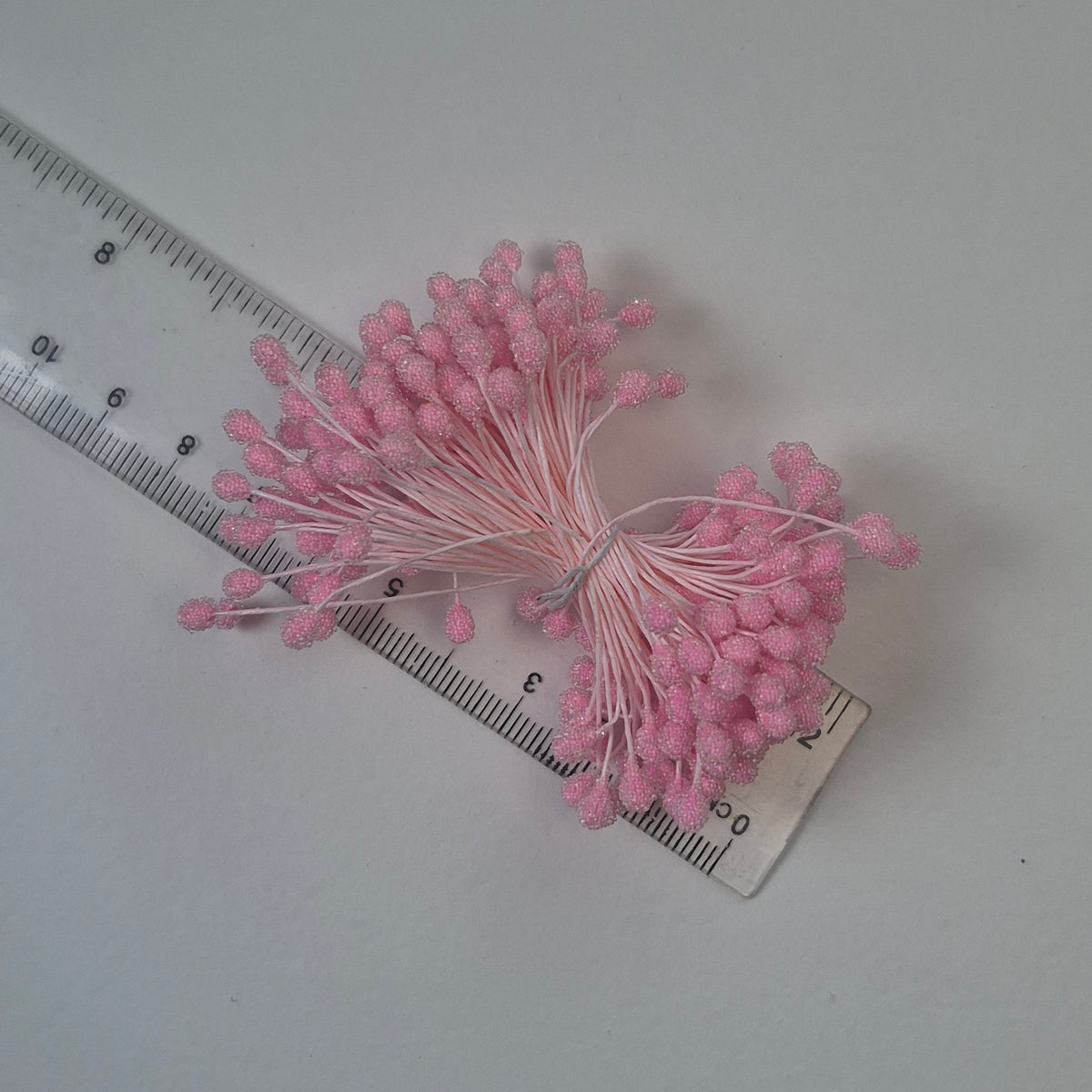 A bundle of size XL Japanese pink sugar ball flower stamens made of rice flour and cream rayon threads, featuring 5mm frosted round heads