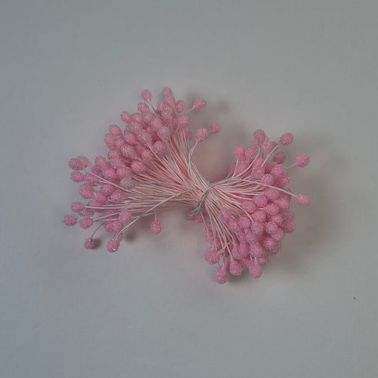 A bundle of size XL Japanese pink sugar ball flower stamens made of rice flour and cream rayon threads, featuring 5mm frosted round heads