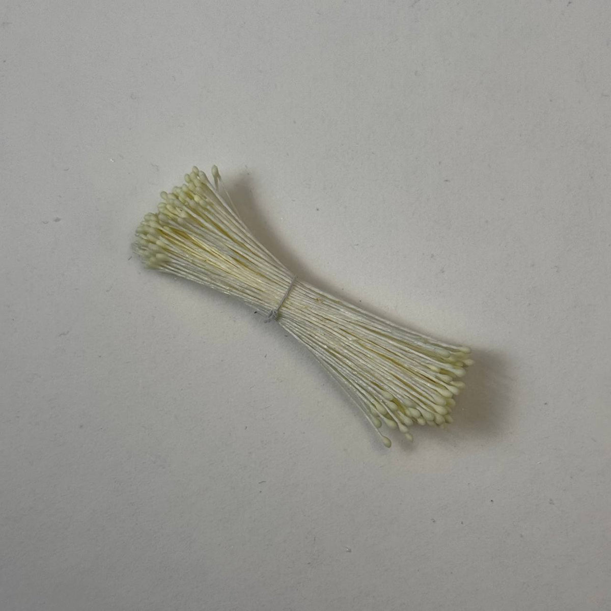 Small bundle of light cream round flower stamens on light cream cotton thread for silk floristry