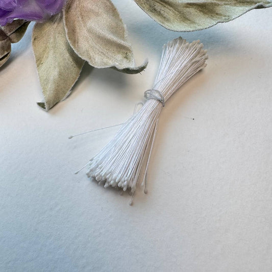 Japanese Miniature Stamen – Size S (White on White Thread) | Tiny Stamens for Silk Floristry & Miniature Flowers