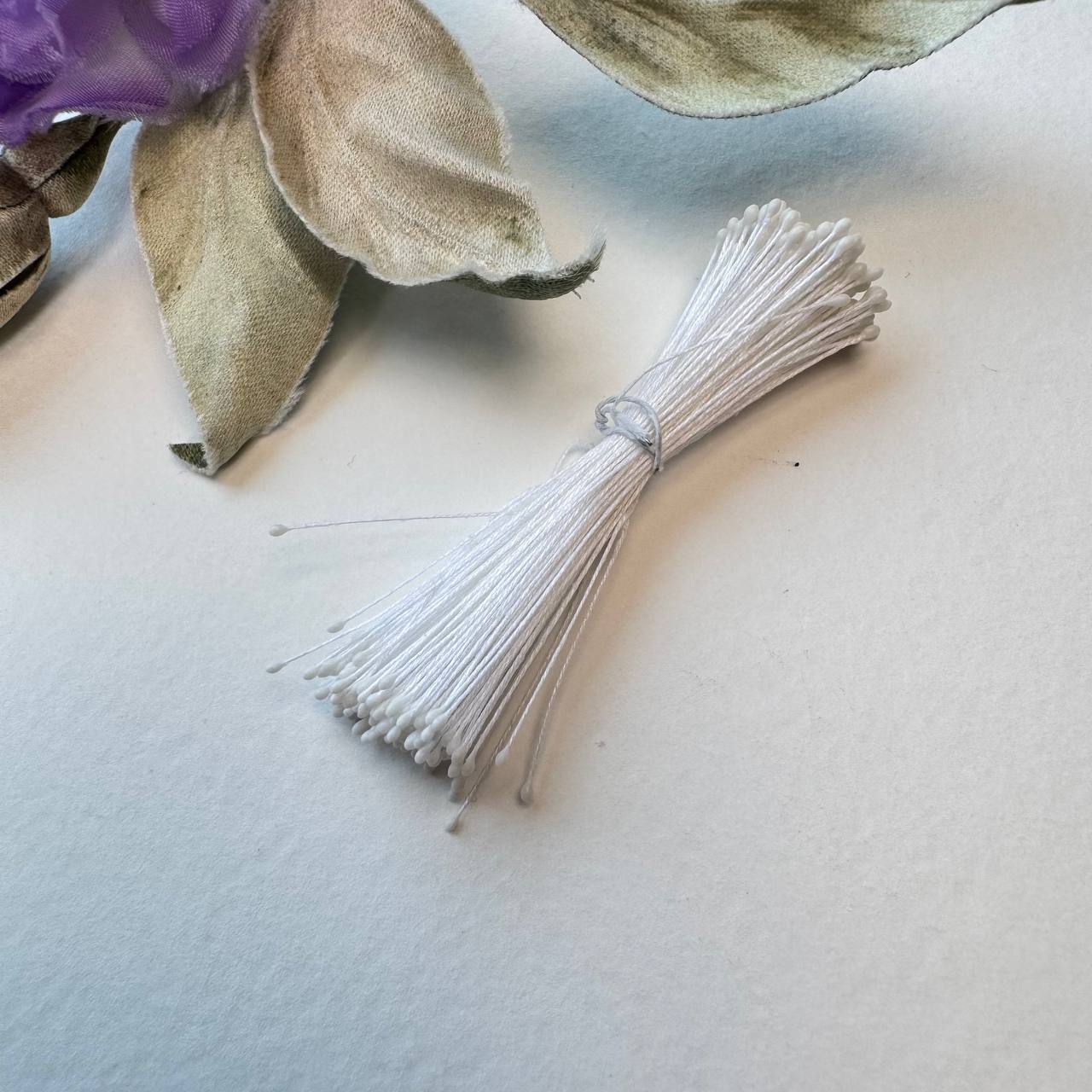 Japanese Miniature Stamen – Size S (White on White Thread) | Tiny Stamens for Silk Floristry & Miniature Flowers