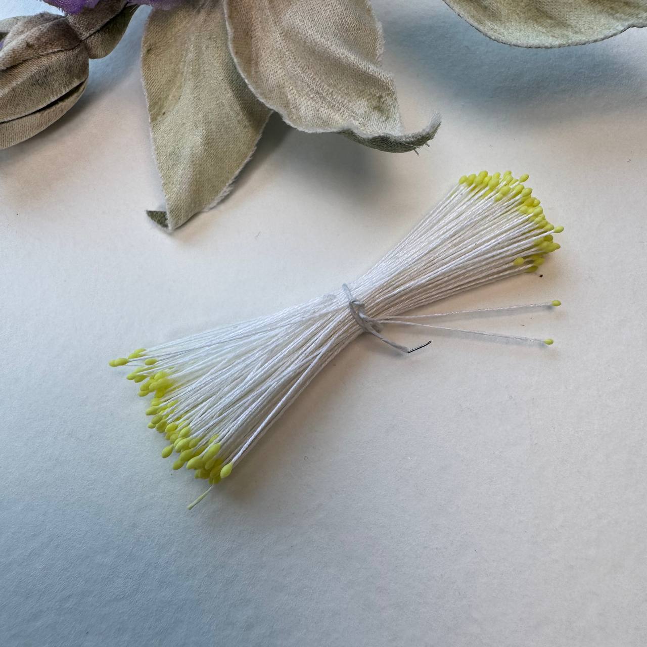 Japanese Miniature Stamen – Size S (Yellow on White Thread) | Tiny Stamens for Silk Floristry & Miniature Flowers