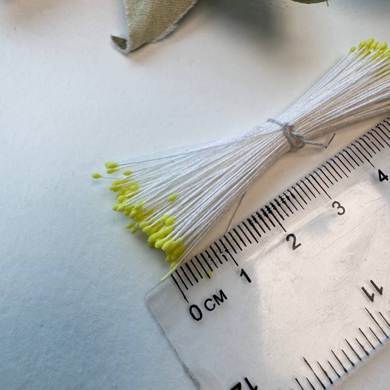 Japanese Miniature Stamen – Size S (Yellow on White Thread) | Tiny Stamens for Silk Floristry & Miniature Flowers