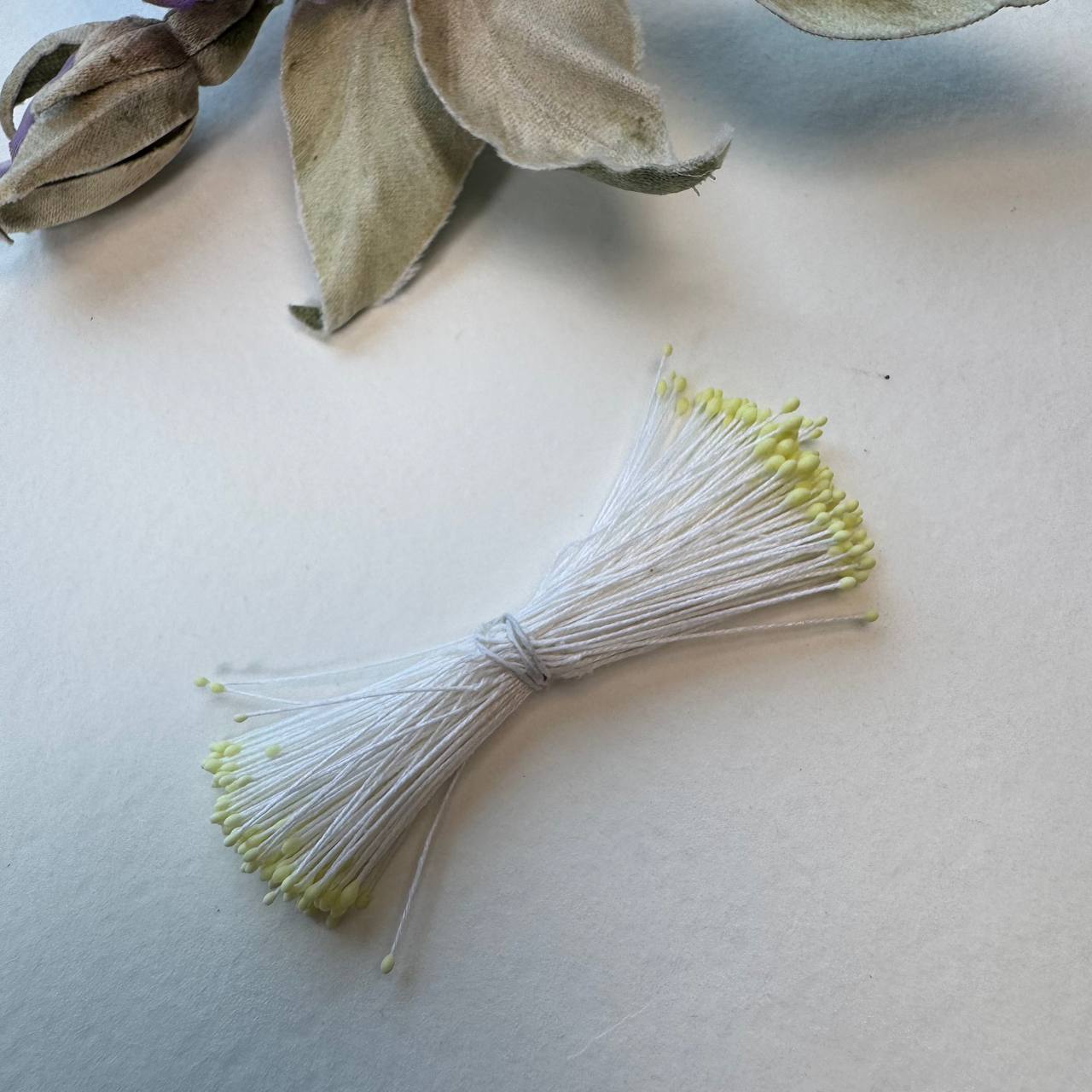 Japanese Miniature Stamen – Size S (Soft Yellow on White Thread)