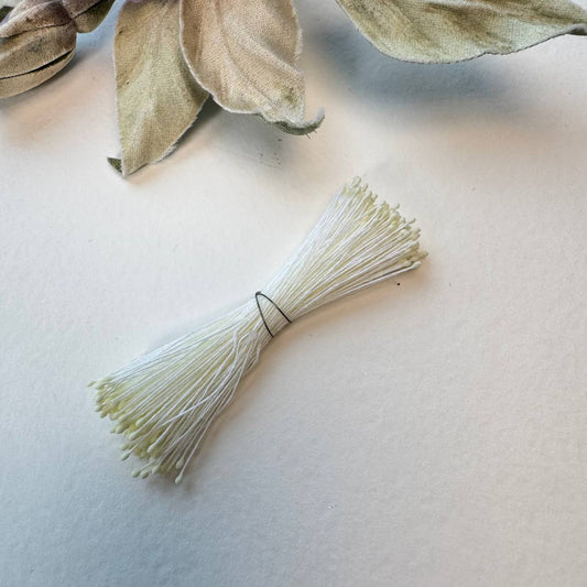 Japanese Miniature Stamen – Size S (Soft Yellow on Soft Yellow Thread) | Tiny Stamens for Silk Floristry & Miniature Flowers