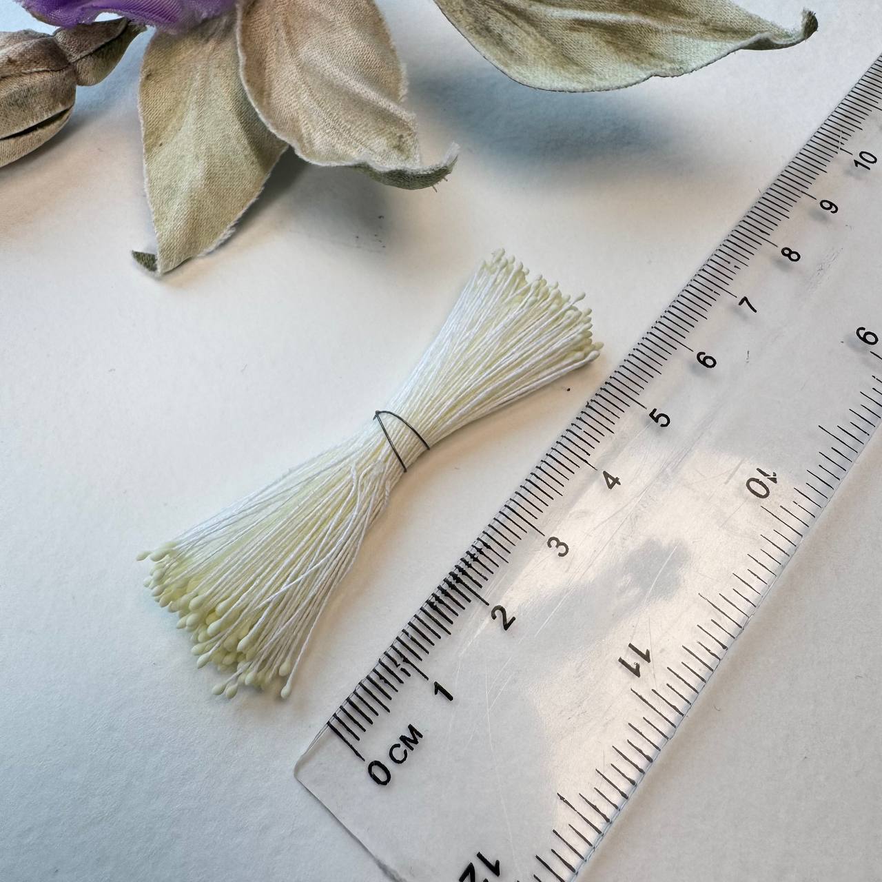Japanese Miniature Stamen – Size S (Soft Yellow on Soft Yellow Thread) | Tiny Stamens for Silk Floristry & Miniature Flowers