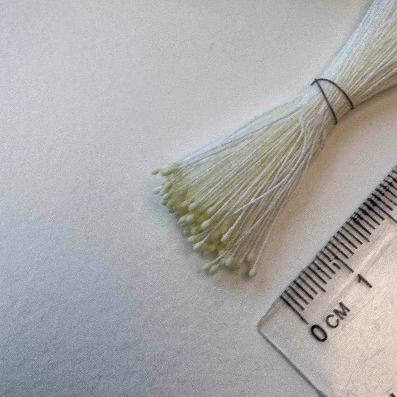 Japanese Miniature Stamen – Size S (Soft Yellow on Soft Yellow Thread) | Tiny Stamens for Silk Floristry & Miniature Flowers