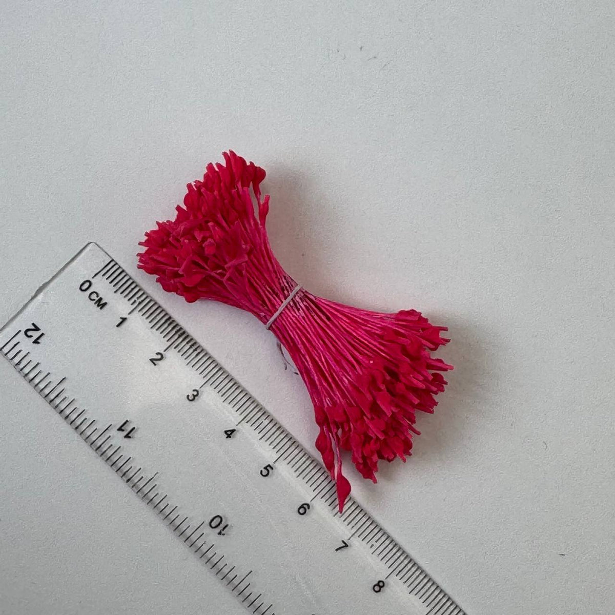 Pink naturalistic flower stamens size L with botanical shapes on pink cotton threads, premium Japanese craft supplies