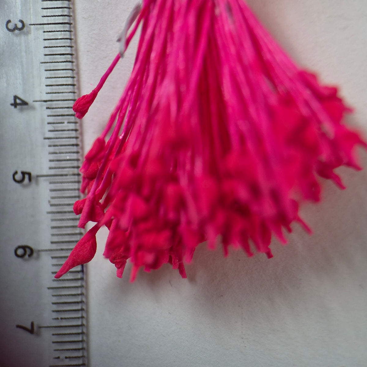 Pink naturalistic flower stamens size L with botanical shapes on pink cotton threads, premium Japanese craft supplies