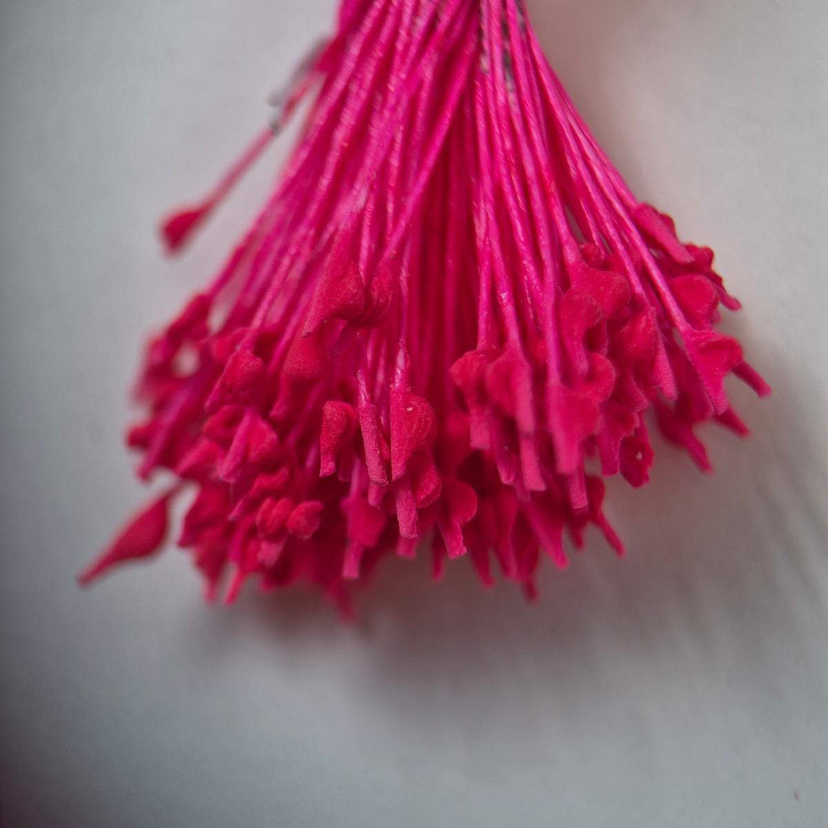 Pink naturalistic flower stamens size L with botanical shapes on pink cotton threads, premium Japanese craft supplies