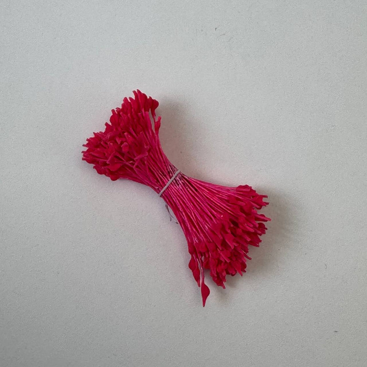 Pink naturalistic flower stamens size L with botanical shapes on pink cotton threads, premium Japanese craft supplies