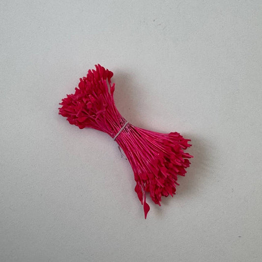 Pink naturalistic flower stamens size L with botanical shapes on pink cotton threads, premium Japanese craft supplies