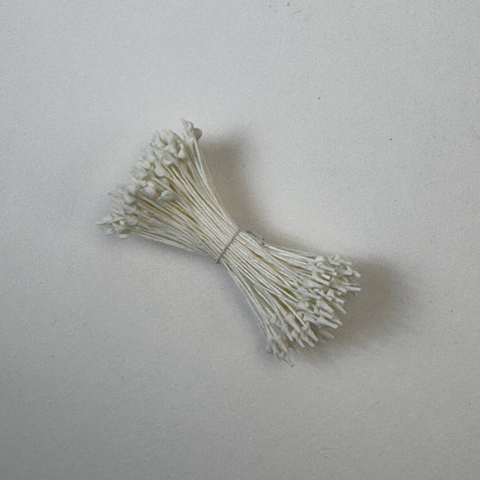 White naturalistic flower stamens size L with botanical shapes on white cotton threads, premium Japanese craft supplies