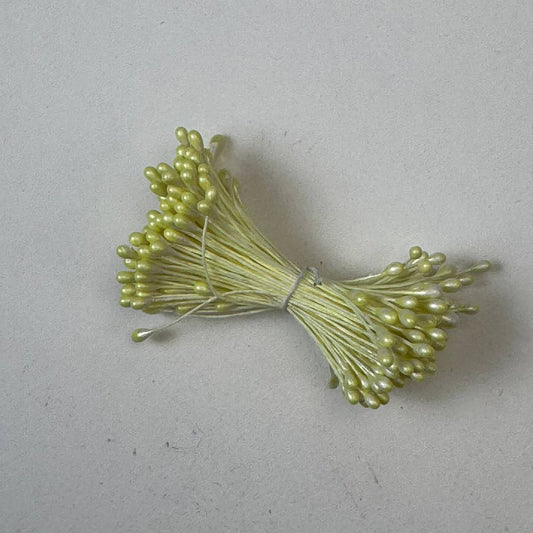 Yellow naturalistic flower stamens size L with botanical shapes on yellow cotton threads, premium Japanese craft supplies