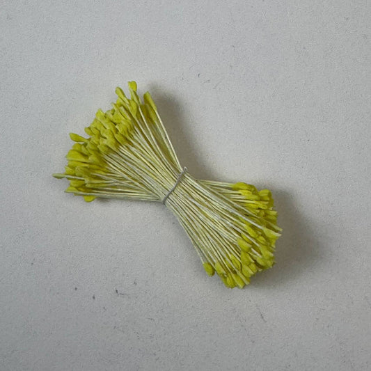 Large yellow naturalistic flower stamens size L with botanical shapes on yellow cotton threads, premium Japanese craft supplies